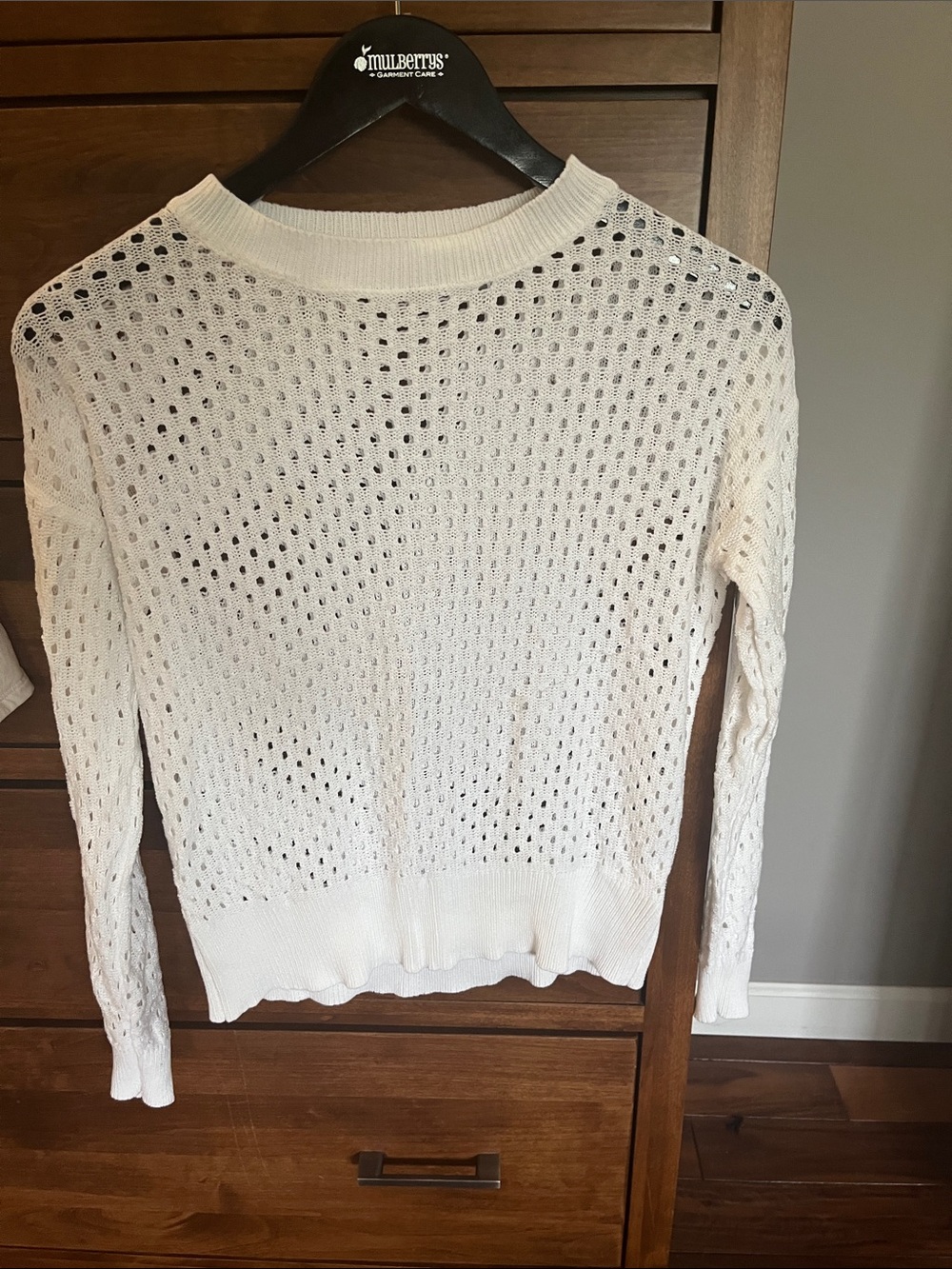 Breathable White Open-Knit Crewneck Sweater